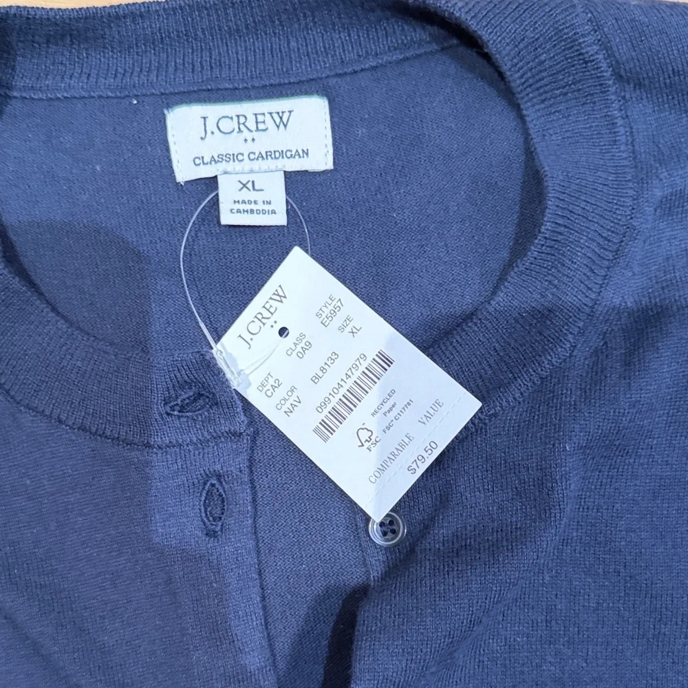 J. Crew Navy Button-Front Cotton Cardigan - Picture 2 of 3